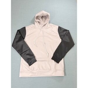 Unbranded Mens Colorblock Hoodie Tan Black Athletic Sweatshirt Size L‎